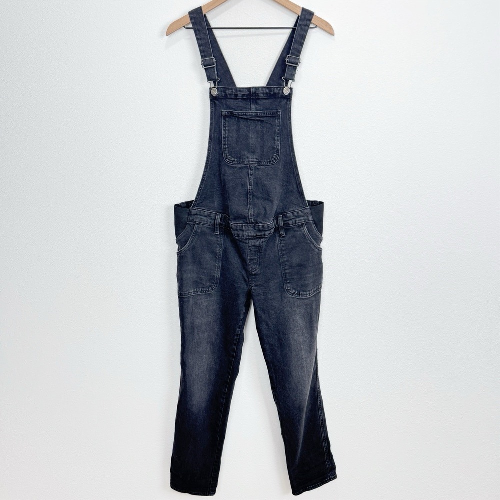 Old Navy Maternity Overalls‎ Womens 8 Black Straight Leg Bib Stretch Panel Denim